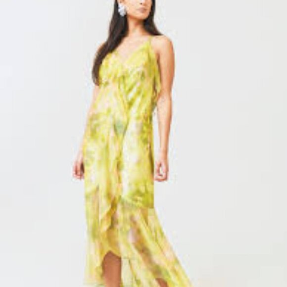 Misa Los Angeles Aina Dress Chartreuse Abstract L - Picture 7 of 16